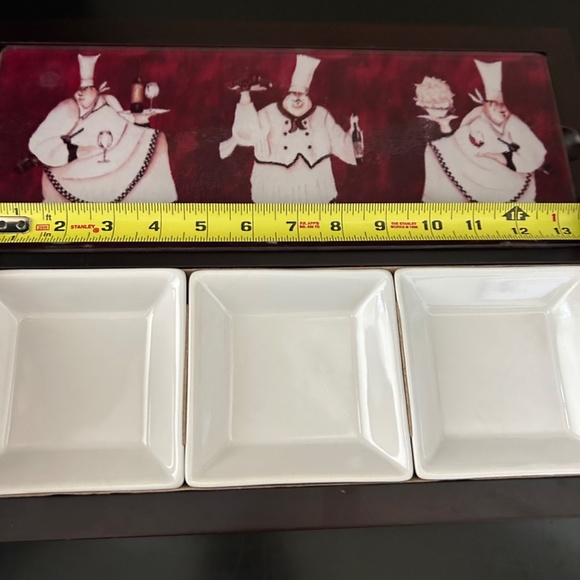 Vintage Wooden Tray Cutting Board/Cheese Board and 3 Appetizer Dishes - Picture 2 of 8